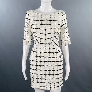 FREDERICK ANDERSON Size 4 White Black Cotton Textured Short Sleeve Dress